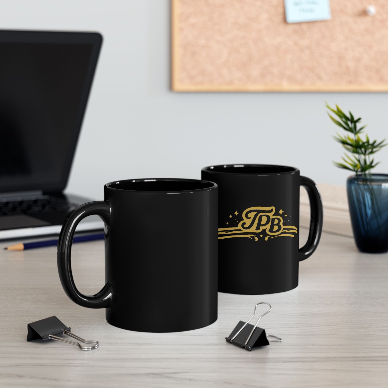 Gold Retro 'TPB' Logo Black Coffee Mug - Image 3