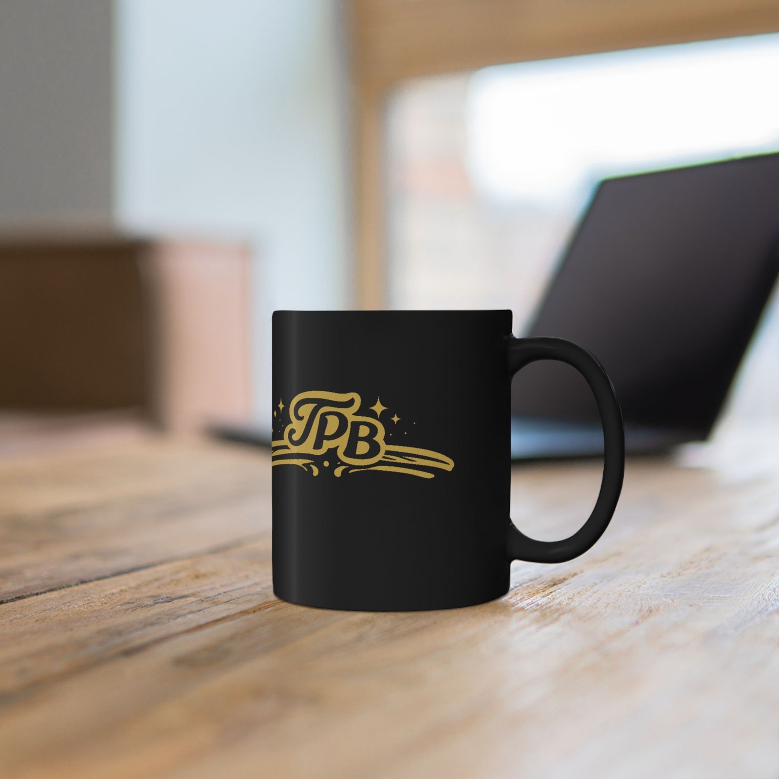 Gold Retro 'TPB' Logo Black Coffee Mug - Image 4