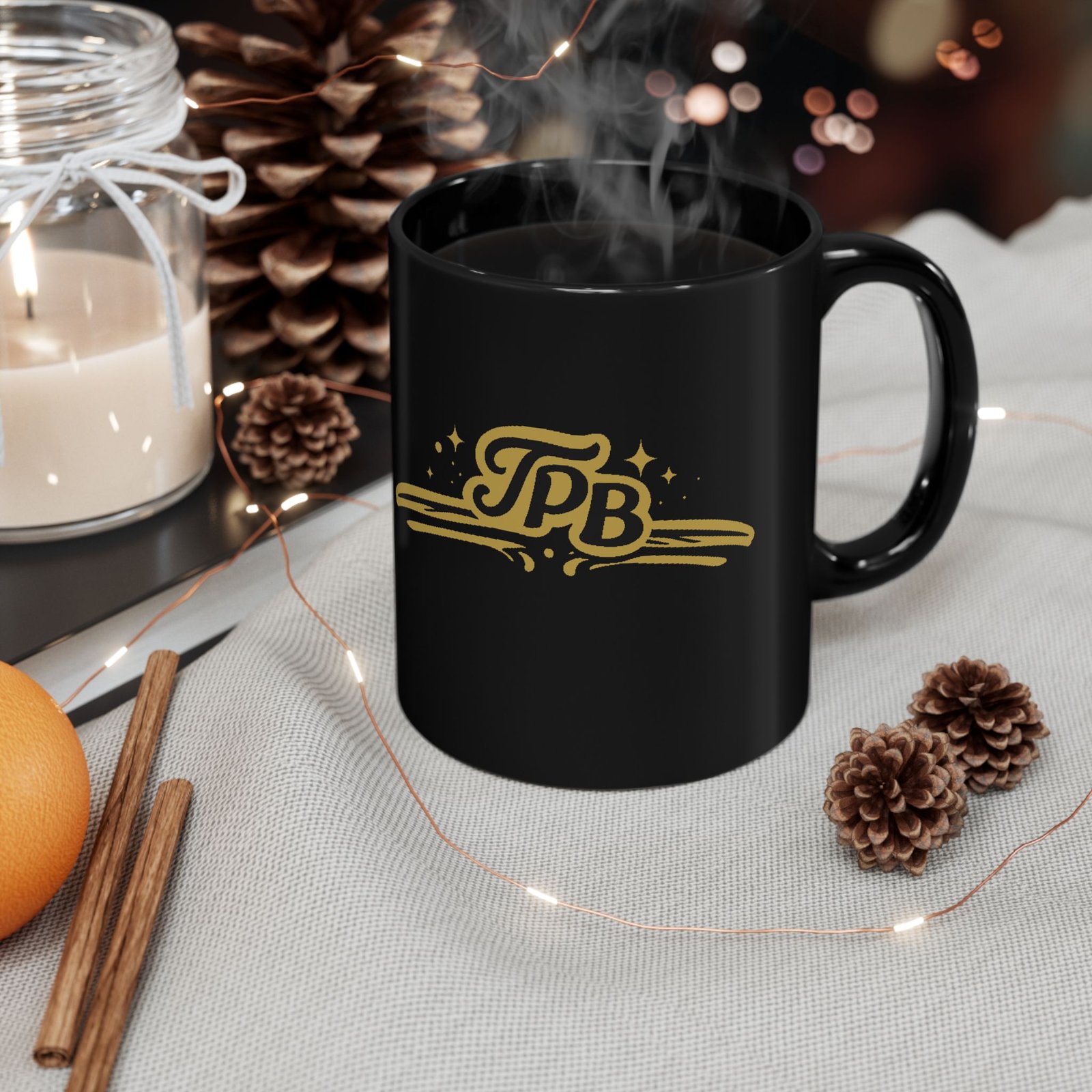 Gold Retro 'TPB' Logo Black Coffee Mug - Image 2